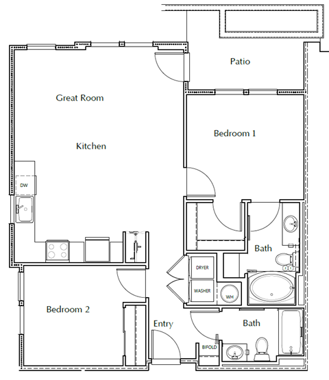 The Vaughn 2D Floor Plan - 2x2 B